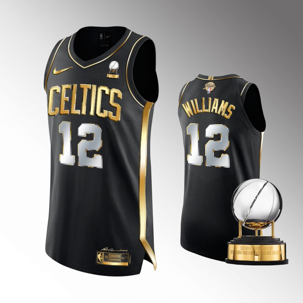 Men's Boston Celtics Grant Williams #12 Eastern Conference 2022 Black Golden Edition Champions Authentic Jersey 2401DDZG